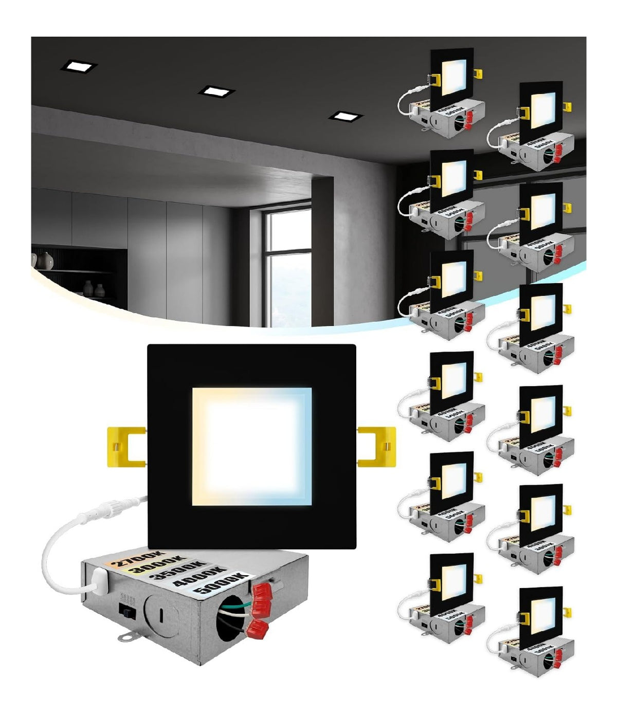 NUWATT Confezione luci quadrate incasso dimmerabile regolabile nero