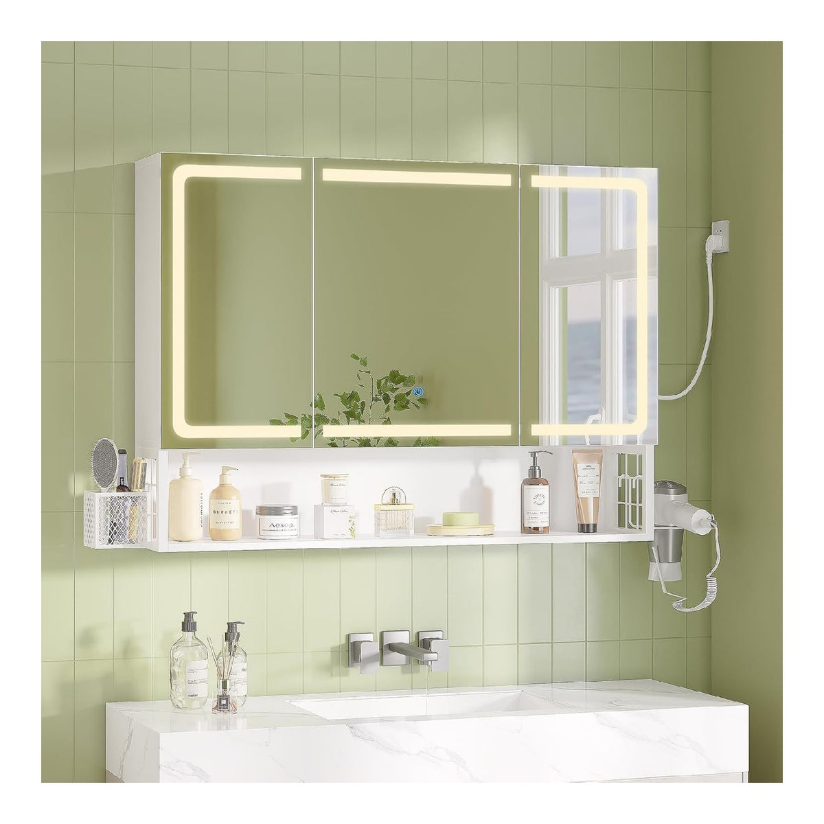 Specchio Bagno Illuminazione regolabile Presa regolabile linea minimalista blu