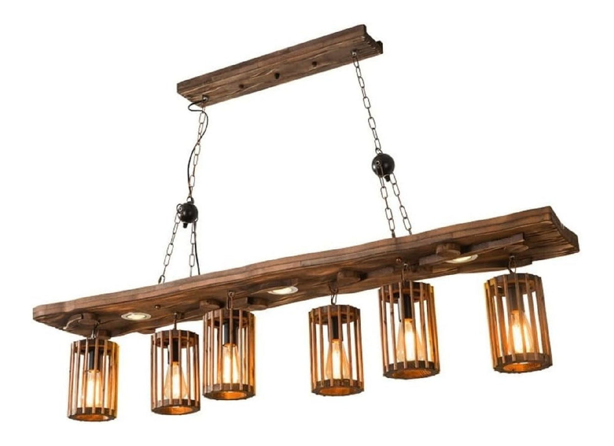Luce sospesa Generico Lampada sospensione gabbia legno nero