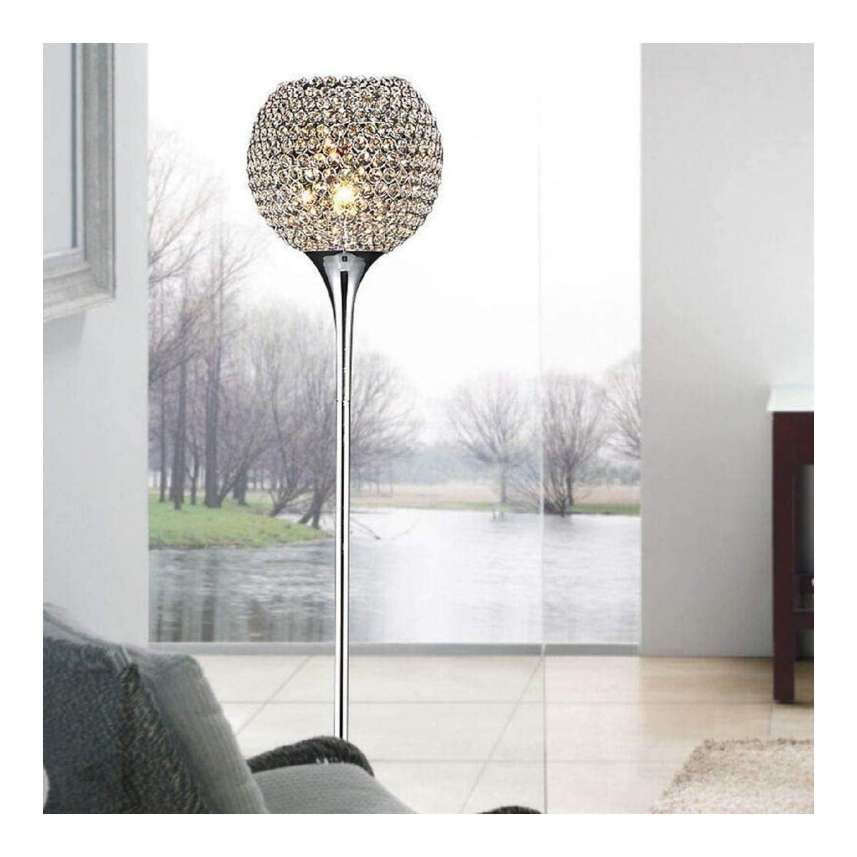 Lampada da terra con cristalli struttura in metallo cromo