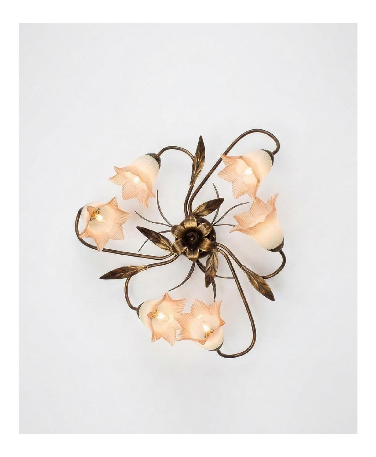 Plafoniera da soffitto ILAB Plafoniera classica luci ferro battuto vetro realizzato oro con diffusore in vetr