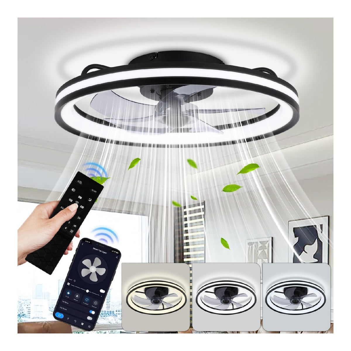 Ventilatore da soffitto con luce dimmerabile regolabile bianco con telecomando 50 cm