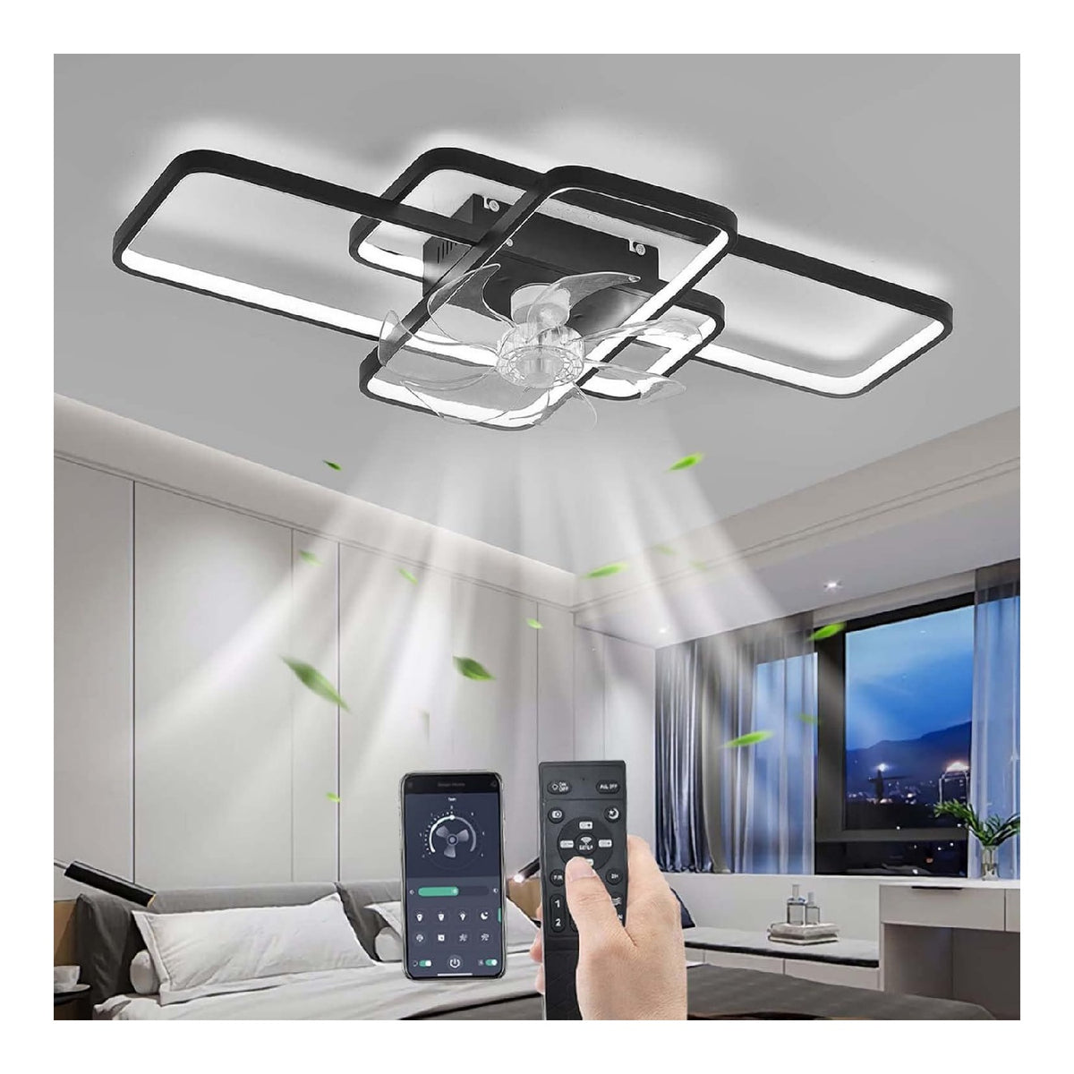 Ventilatore da soffitto con luce 85 cm dimmerabile nero