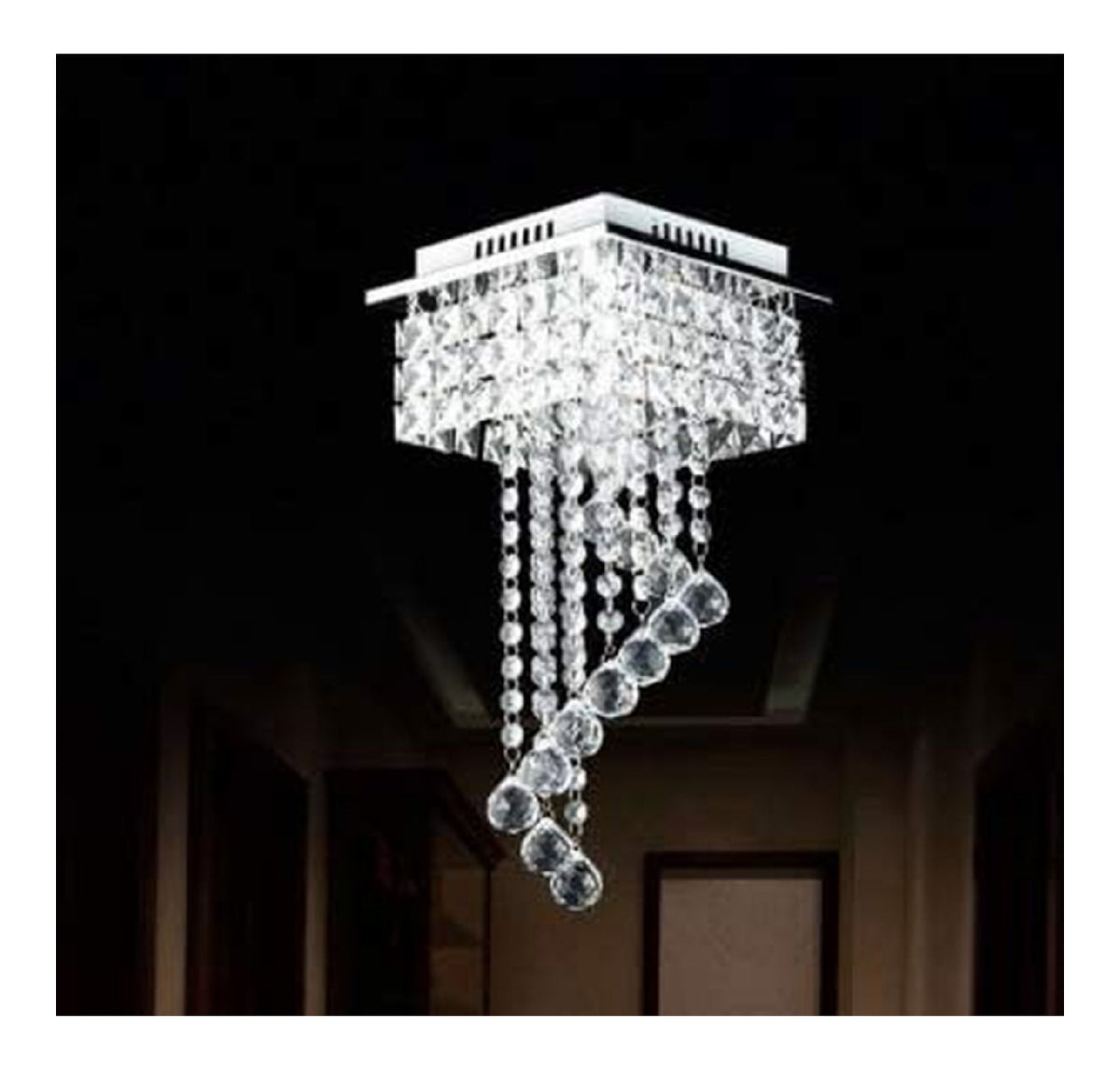 Plafoniera da soffitto dimmerabile con cristalli nero linea minimalista