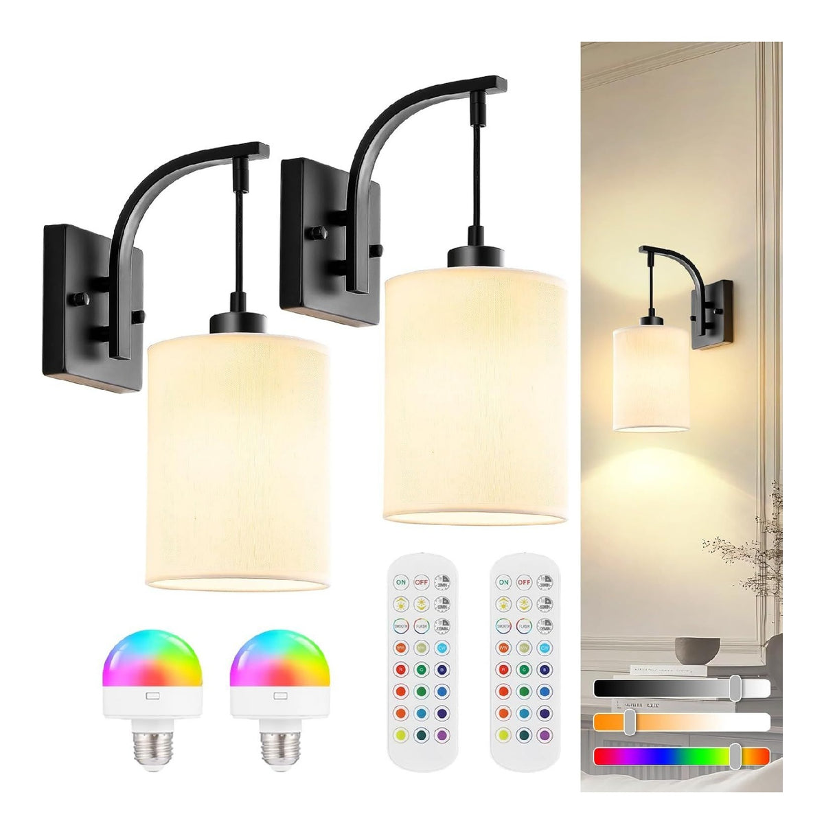 Lampadina set da 2 pezzi dimmerabile regolabile bianco applique parete batteria, applique