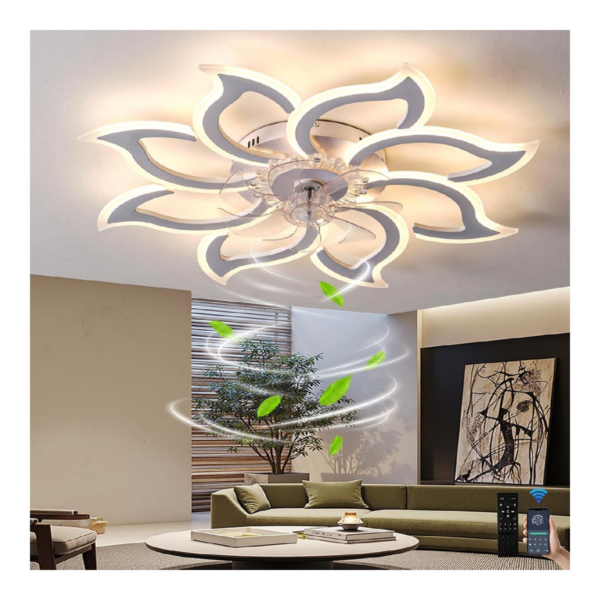Ventilatore da soffitto con luce 14 cm dimmerabile bianco