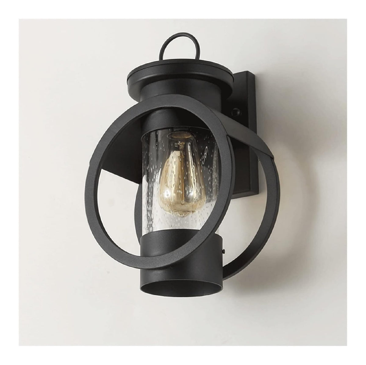 Applique da parete con vetro stile vintage nero con diffusore in vetro