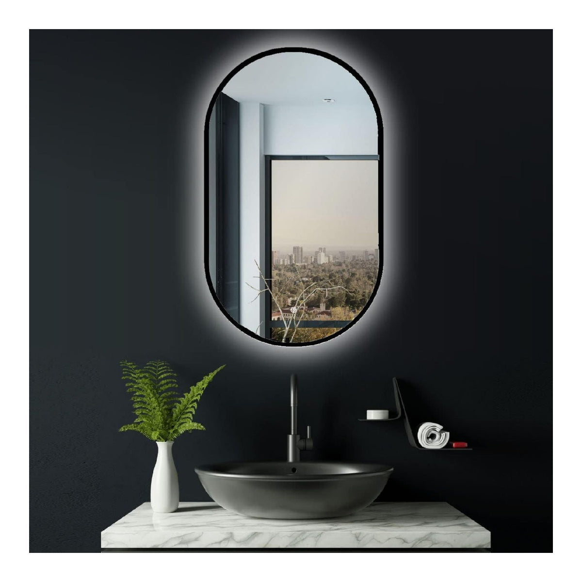 Illuminazione a parete Specchio bagno ovale LED, cornice nero