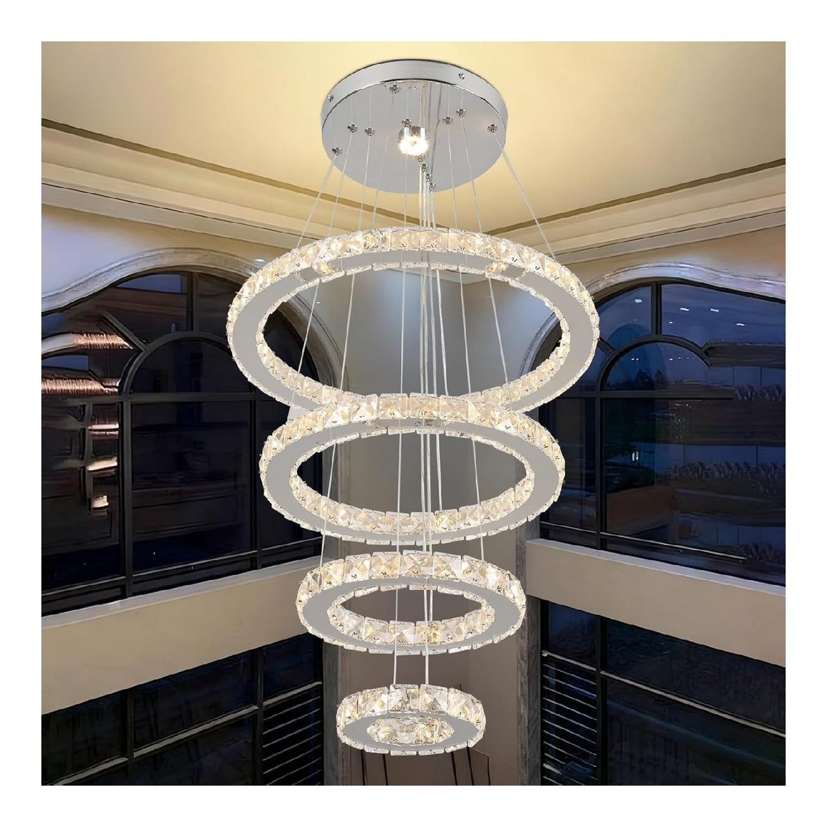 Lampadario decorativo Finktonglan Lampadario sospensione cristallo anelli bianco