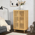 Armadio en.casa a 2 Ante Credenza Bassa in Bambù 110 66 40 cm Naturale con 3 Scomparti Comò con Struttura a Doghe Armadietto Multiuso x x