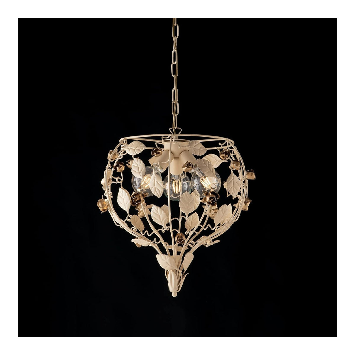 Illuminazione sospesa Lampadario Sospensione Foglie Rose Avorio-Oro oro