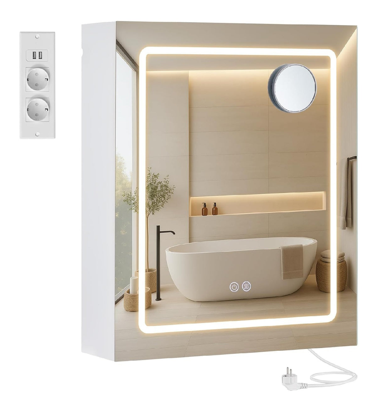 Applique da parete VASAGLE Armadietto Specchio Parete Bagno bianco