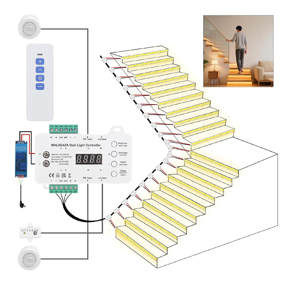 Striscia LED regolabile con sensore nero