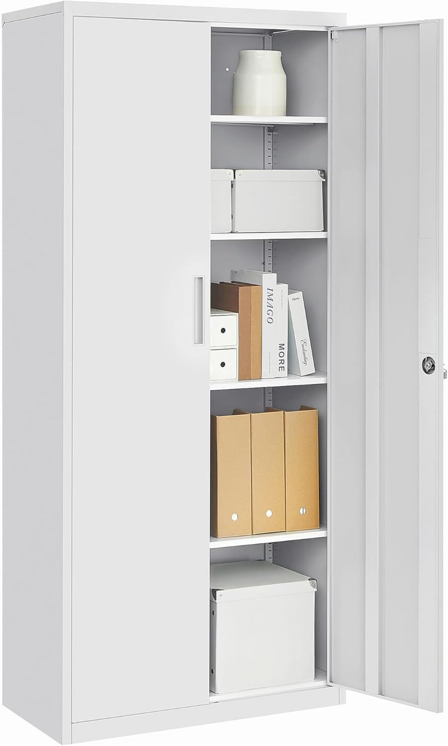 Armadietto SONGMICS Garage a 5 Ripiani con 2 Ante Armadio Ufficio 40 80 180 cm 1 Serratura Ripiani Regolabili Metallo Opaco OMC015G01 x x Grigio