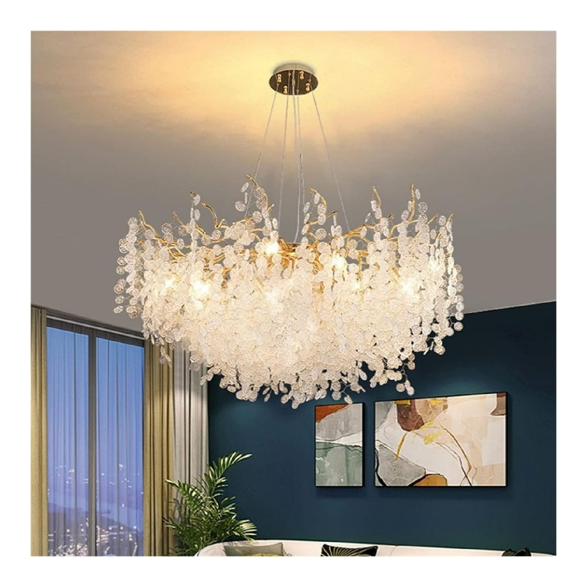 Plafoniera da soffitto 80 cm con cristalli nero