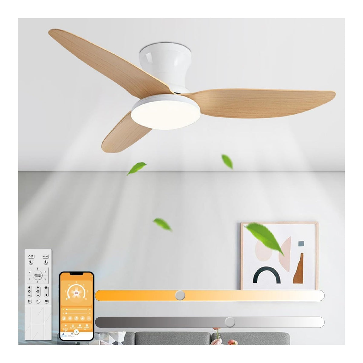 Ventilatore da soffitto con luce 107 cm dimmerabile nero