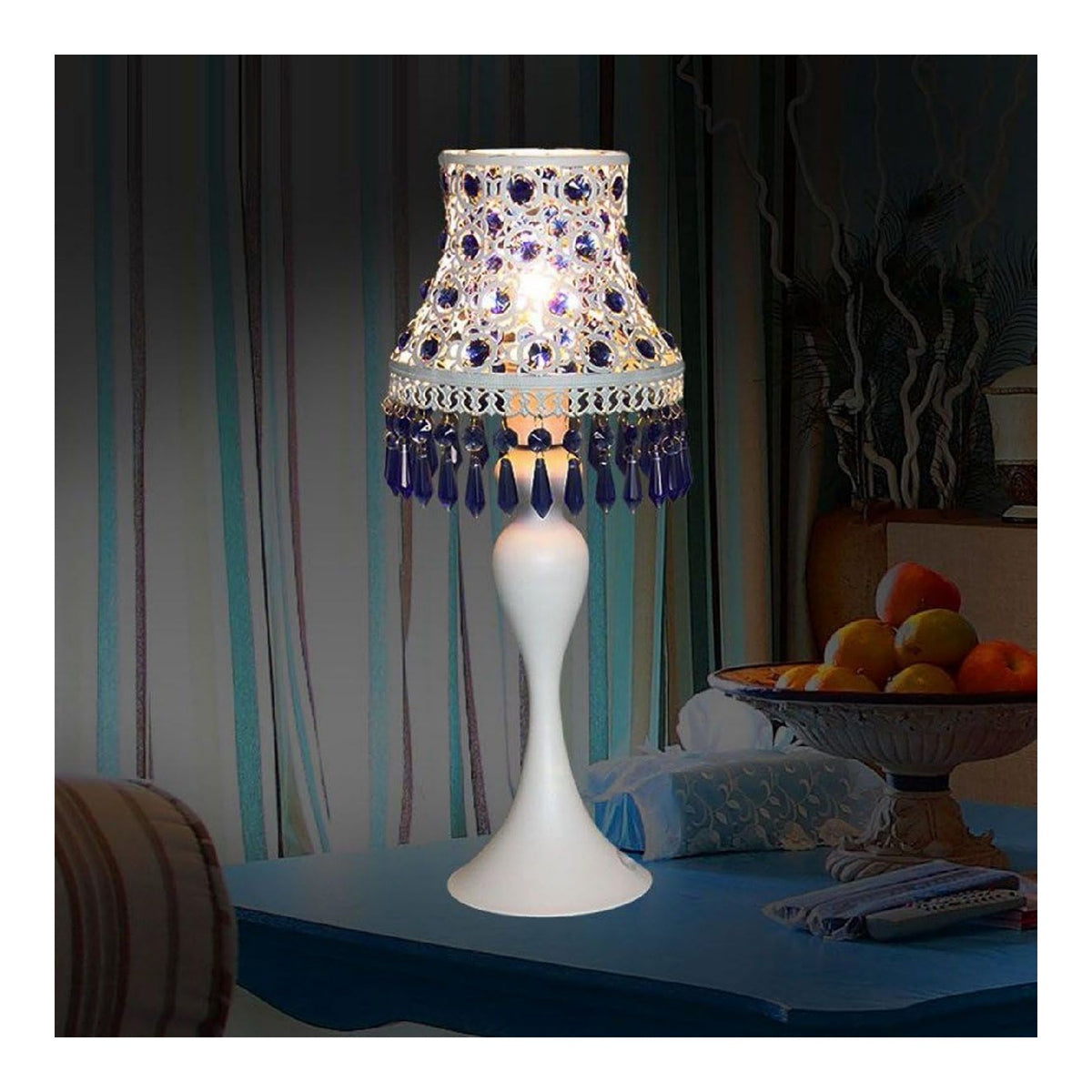 Lampada da tavolo con vetro struttura in metallo blu