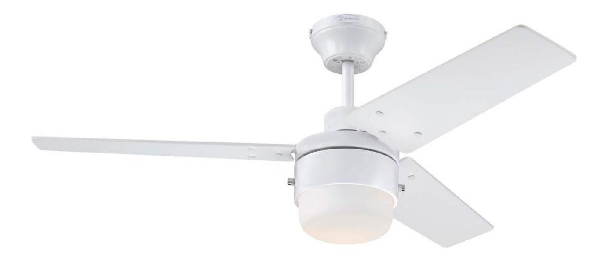 Ventilatore da soffitto con luce con diffusore in vetro linea minimalista bianco