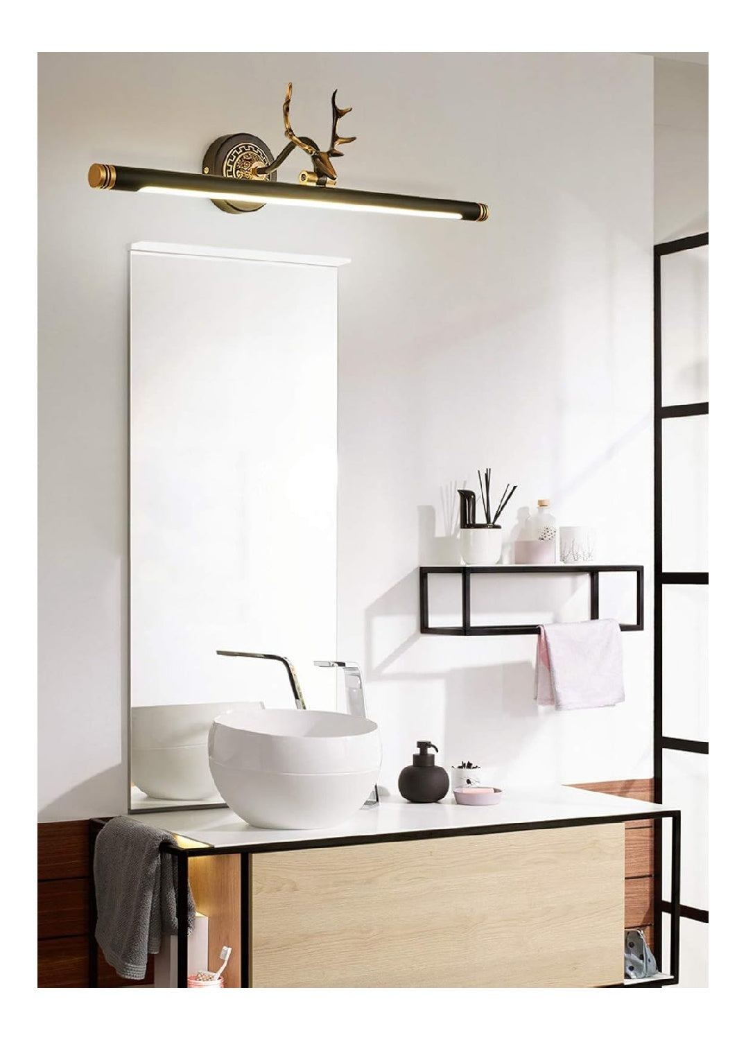 Lampada specchio bagno, Lampada parete regolabile linea minimalista rame