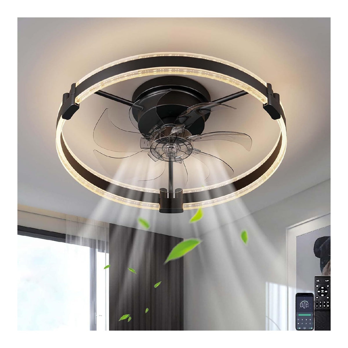 Ventilatore da soffitto con luce dimmerabile regolabile nero dimmerabile LED integrato