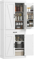 Credenza HOMCOM Cucina Alta 183.5 cm con 6 Portaspezie sulla Porta 4 Ante a Fienile e Cassetto Mobile Dispensa Rustico Ripiani Regolabili Bianco per Sala da Pranzo Soggiorno