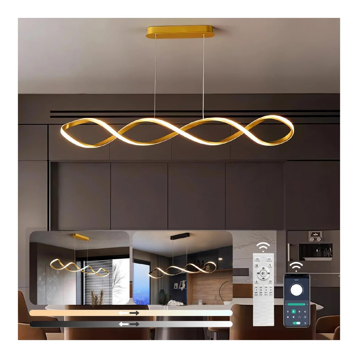 Lampadario da soffitto Lampada sospensione Creative Spiral soffitto oro