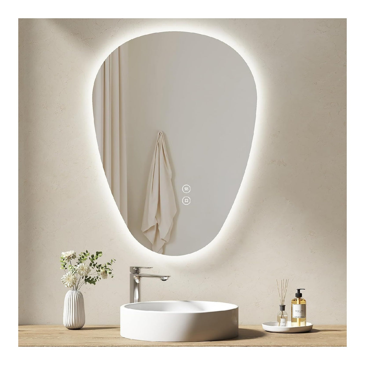 Lampada da parete EMKE Specchio bagno illuminazione, specchio asimmetrico, interruttore tattile, bianco