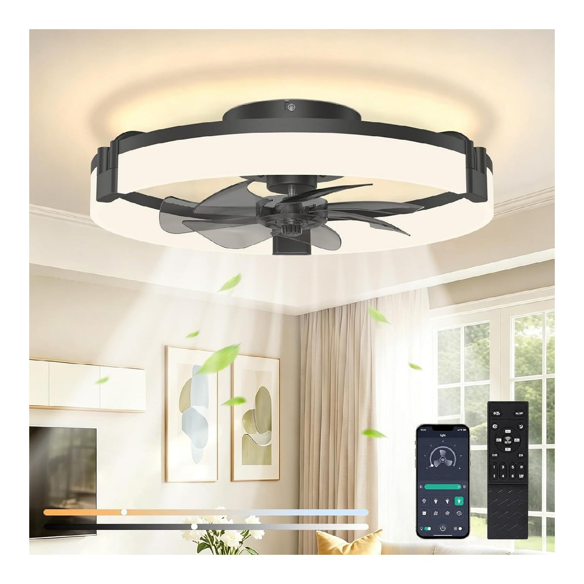 Ventilatore da soffitto con luce 16 cm dimmerabile rame