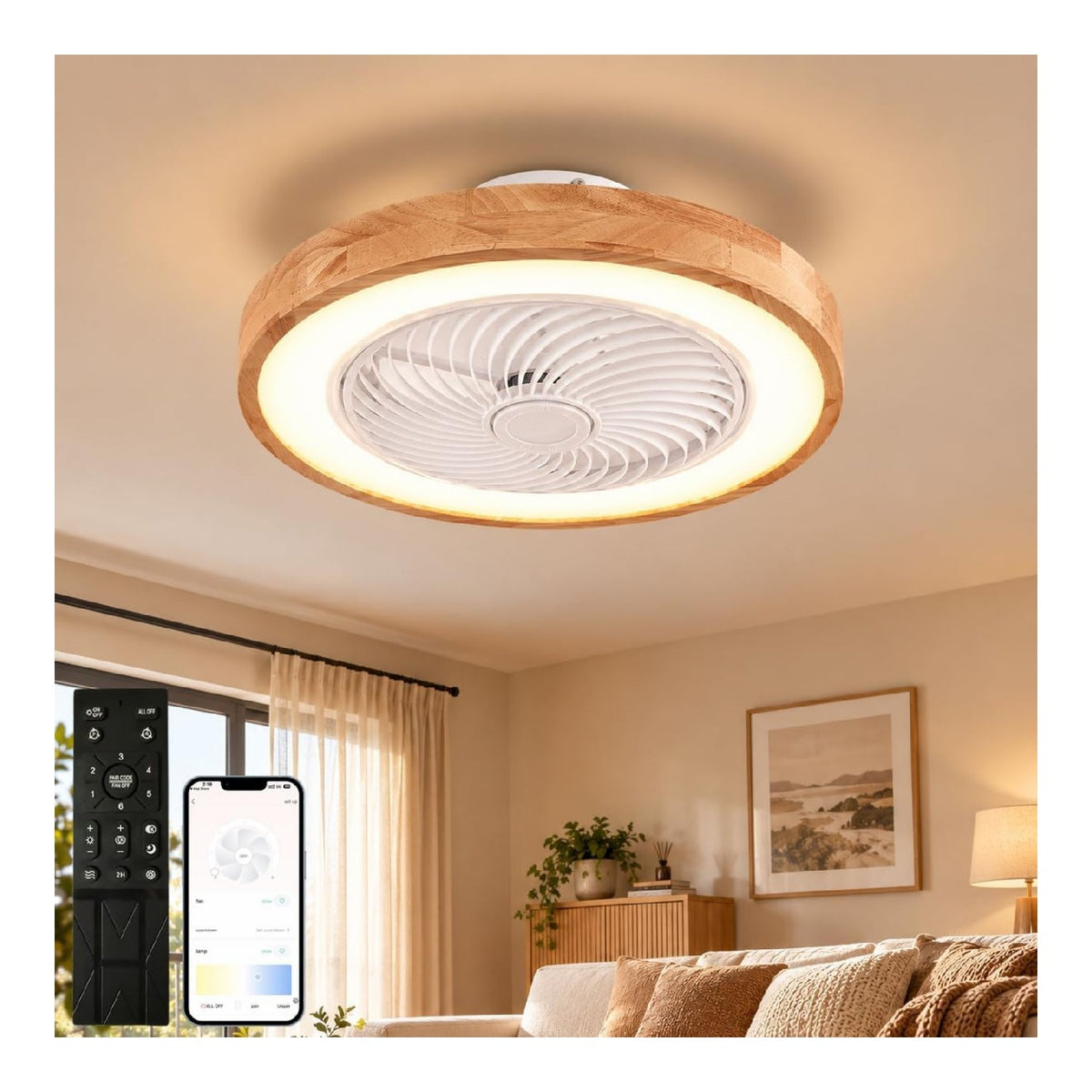 Ventilatore da soffitto con luce 52 cm dimmerabile oro