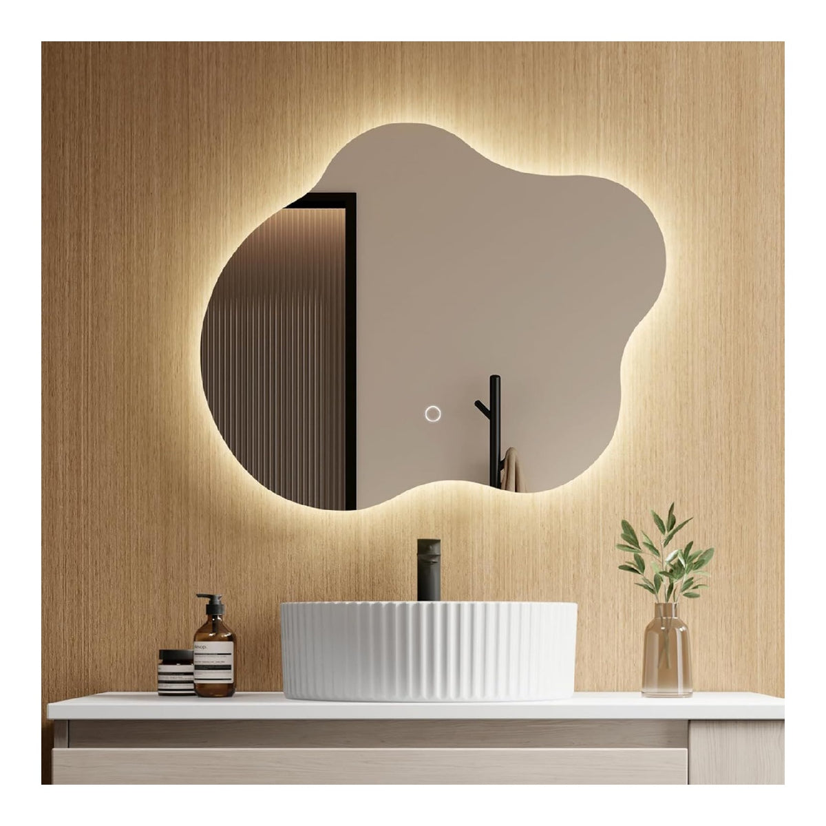 EMKE Specchio bagno illuminazione, asimmetrico dimmerabile regolabile bianco