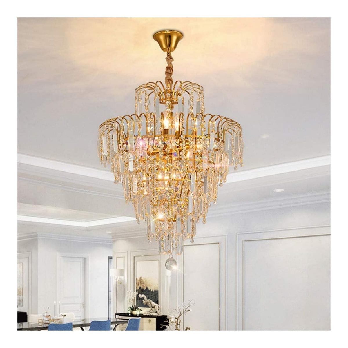 Lampadario da soffitto Sospensione Cono Cristallo Trasparente Chiaro oro