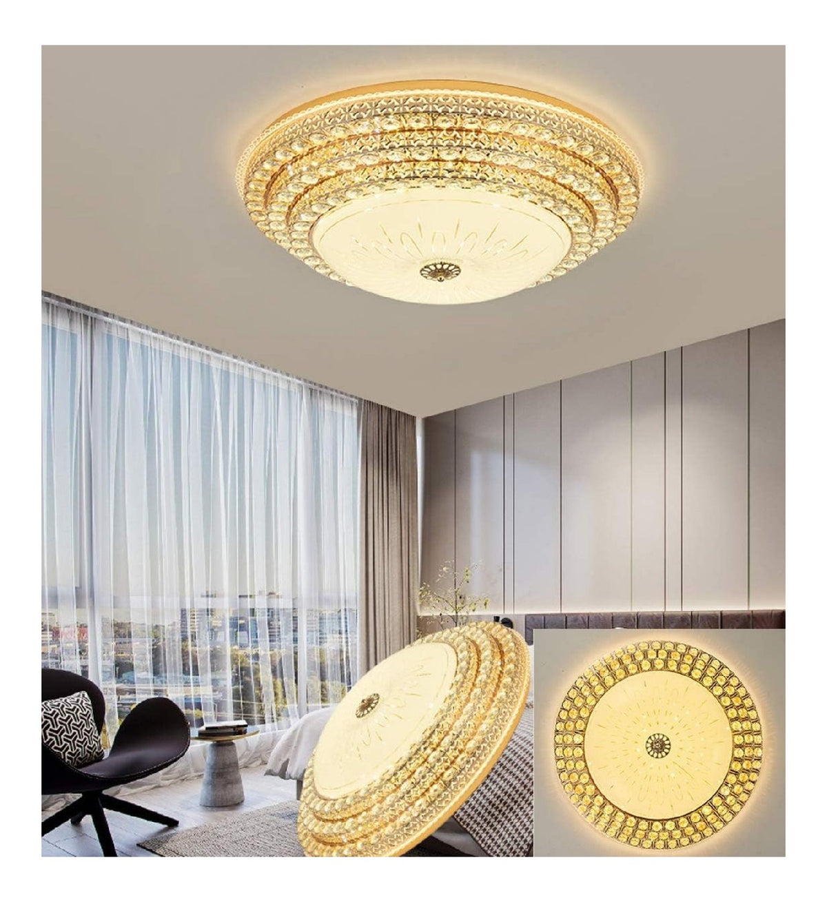 Illuminazione sospesa Antico cristallo plafoniera dimmerabile telecomando bianco