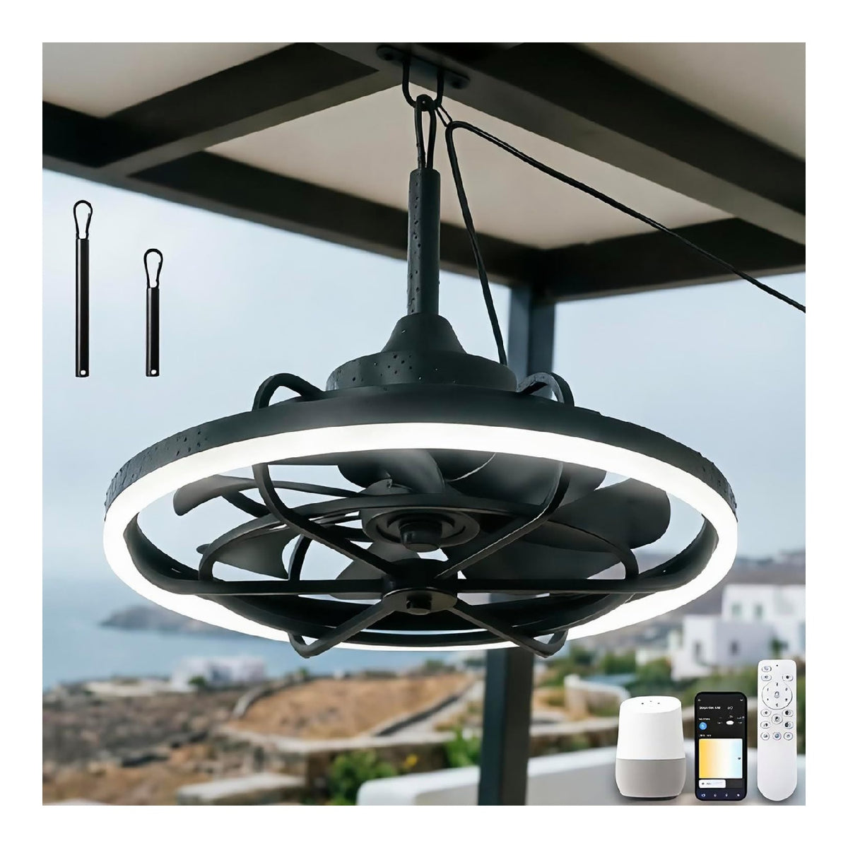 Ventilatore da soffitto con luce regolabile dimmerabile nero