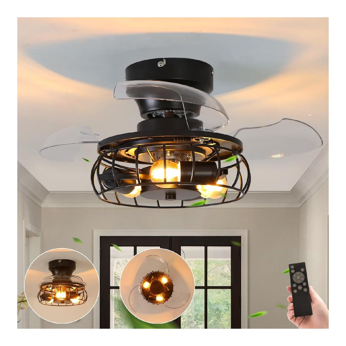 Ventilatore da soffitto con luce 55 cm regolabile nero