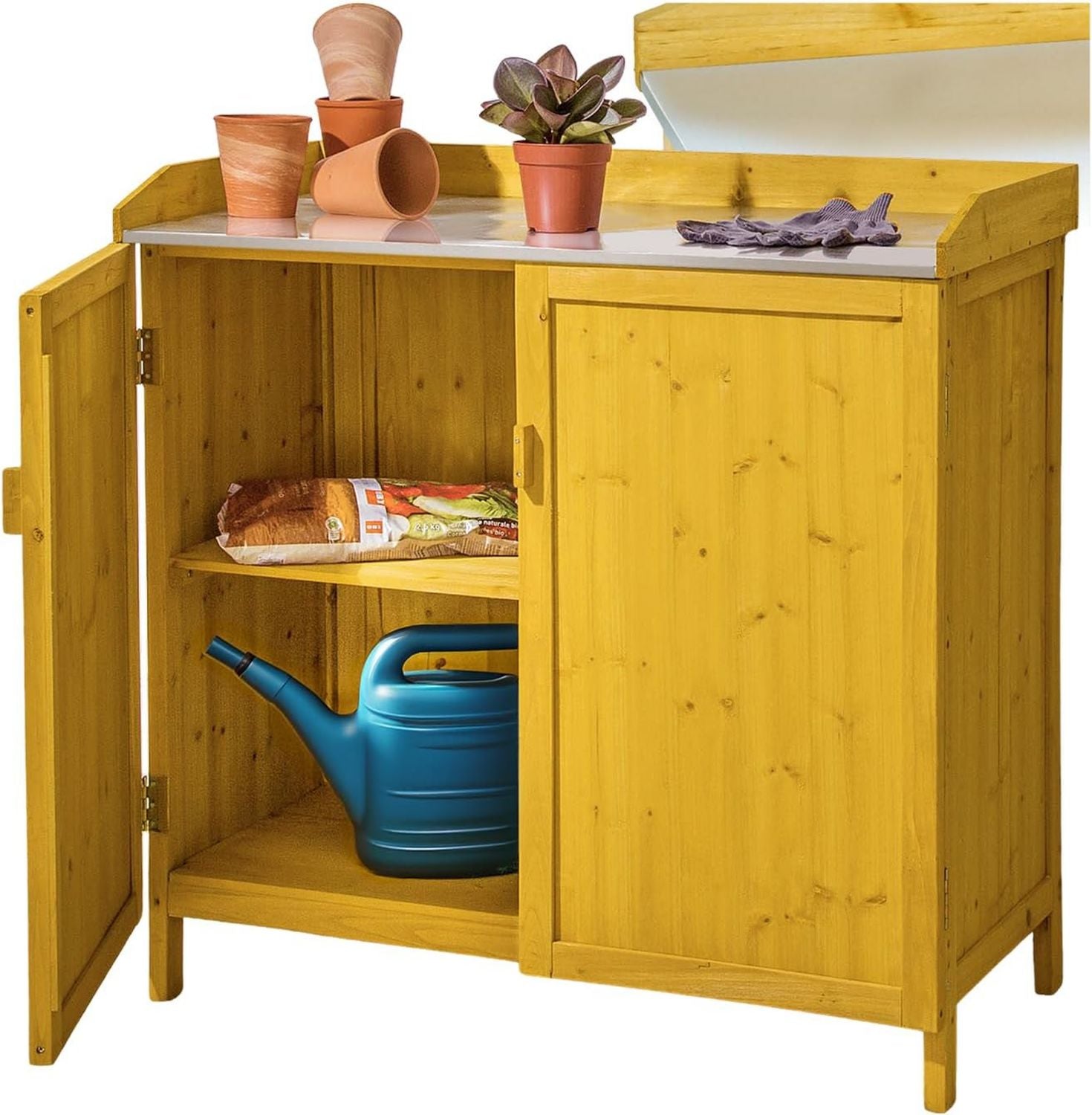 Armadio Outsunny da Esterno con Tetto Inclinato cm Color Ripiano Interno Regolabile da Giardino di Abete con Catenaccio 77.5 x 88 x 90 Legno Legno